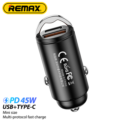 Автомобильные зарядные устройства Remax RCC238 1USB+USB Type-C черный 45W