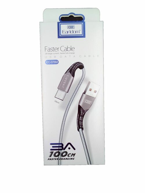 Кабель USB - micro USB Earldom EC-076 металл серебро круглый 1 м.