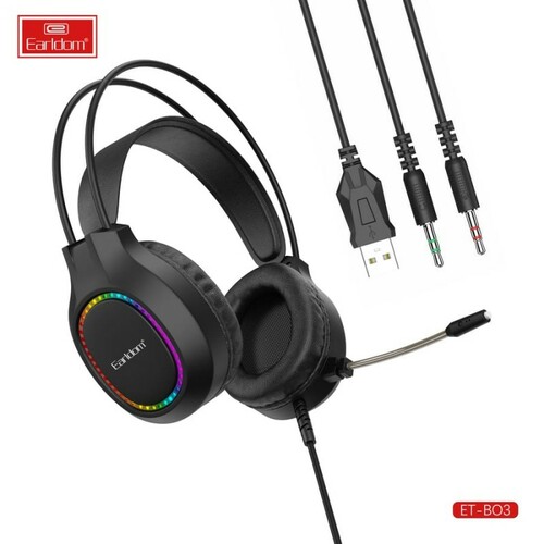 Наушники Earldom ET-B03 накладные, проводные, Jack 3.5, USB, микрофон, игровые, подсветка, - 2