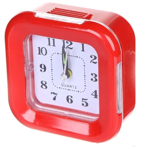 Настольные часы будильник кварцевые Perfeo PF-TC-003 красный с подсветкой квадратные 9,5*9,5 см