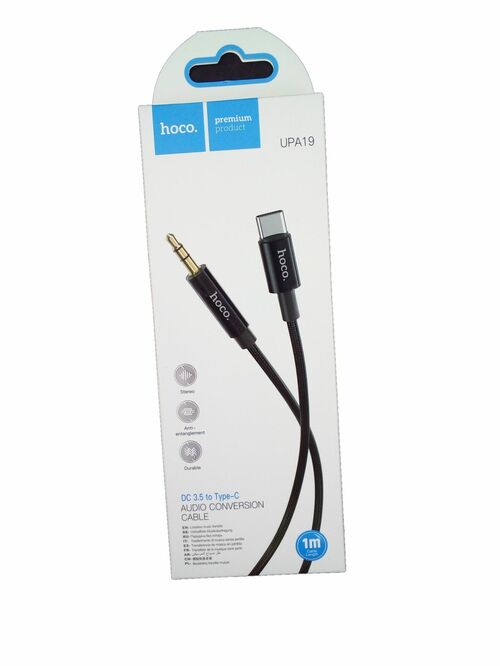Переходник Type-C - Jack 3.5(п) Hoco UPA19 черный текстиль 1 м.