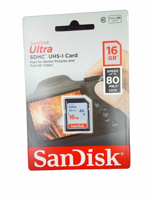 Карта памяти SD Sandisk 16GB Класс 10 Ultra 80 Mb/s