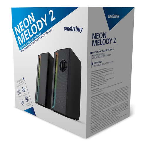 Акустическая система Smartbuy NEON MELODY 2 2.0, 6Вт, питание от USB, Bluetooth, черный LED подсветка - 3