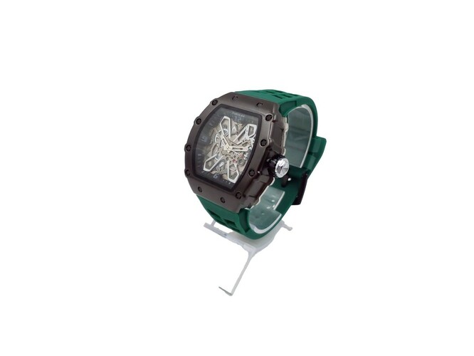 Наручные часы мужские кварцевые Tubular дата графитовая окантовка зеленый силиконовый ремешок