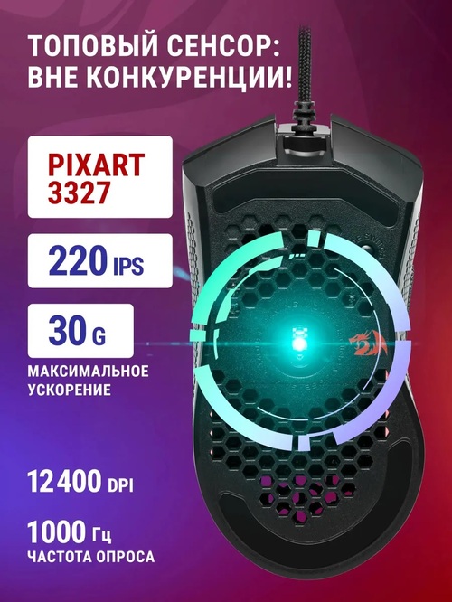 Мышь Redragon Storm проводная оптическая игровая с подсветкой 12400 dpi черный 8 кнопок - 5