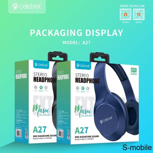 Наушники Celebrat A27 накладные, Bluetooth, микрофон, синий