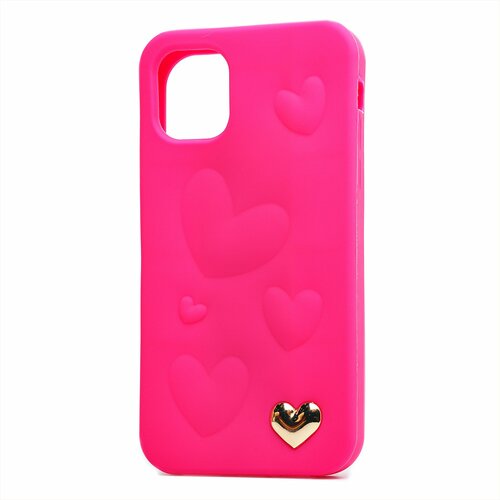 Накладка Apple iPhone 11 ярко-розовый силикон Love серия Сердечки - 2