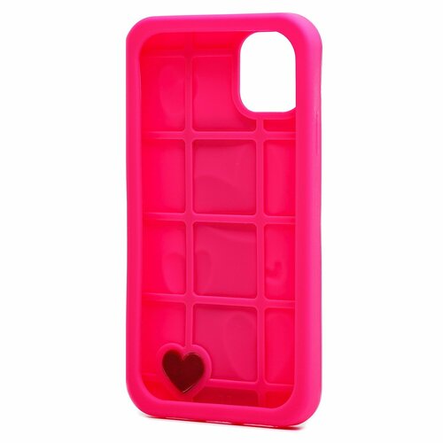 Накладка Apple iPhone 11 ярко-розовый силикон Love серия Сердечки - 3