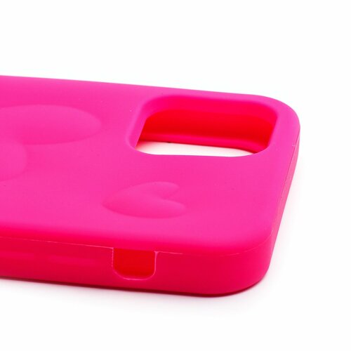 Накладка Apple iPhone 11 ярко-розовый силикон Love серия Сердечки - 4