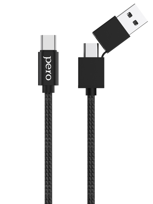 Кабель USB+Type - C-Type - C PERO DC-07 черный круглый 1 м. - 2