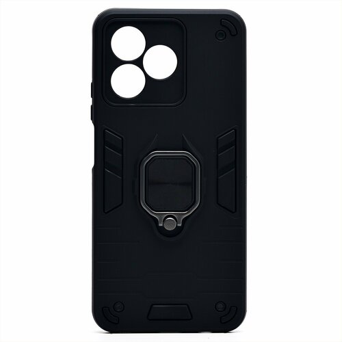 Накладка Realme C51/C53/Narzo N53 черный с защитой камеры силикон+пластик Противоударный кольцо-подставка + магнитный держатель