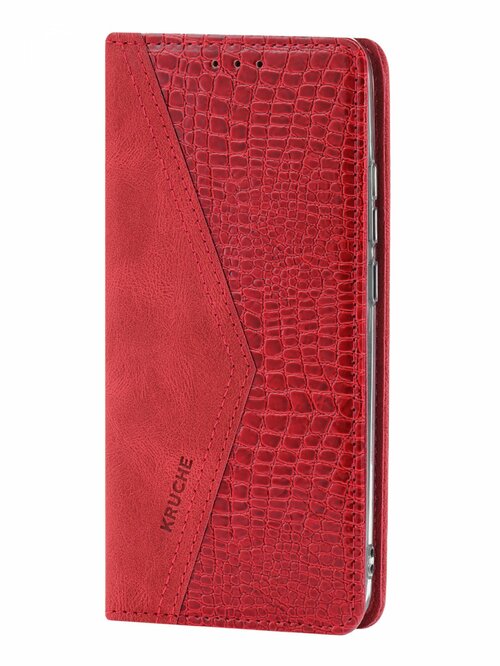 Чехол-книжка Samsung S22 красный горизонтальный под кожу крокодила Kruche Purse Croc