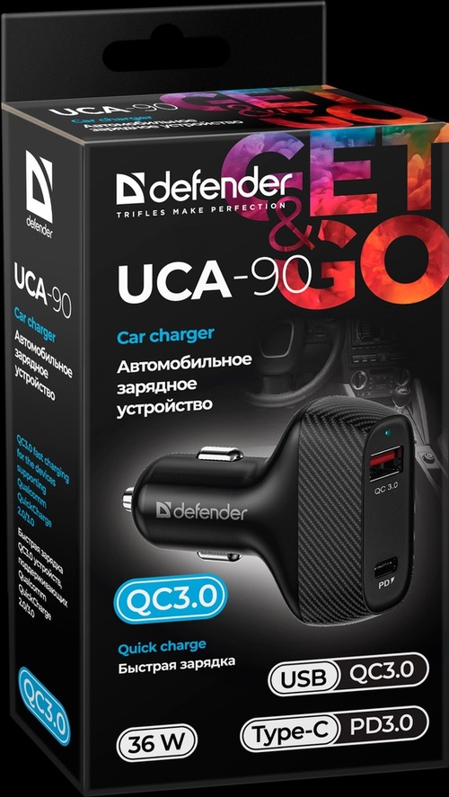 Автомобильные зарядные устройства Defender UCA-90 1USB+USB Type-C QC