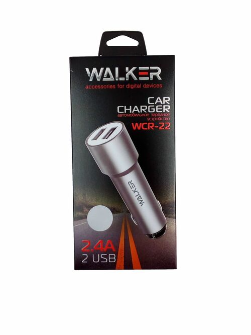 Автомобильные зарядные устройства Walker WCR-22 2USB серебро 2.4A удлиненный корпус