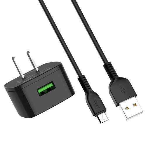 Сетевое зарядное устройство HOCO C70A 1USB черный Micro USB 3A QC