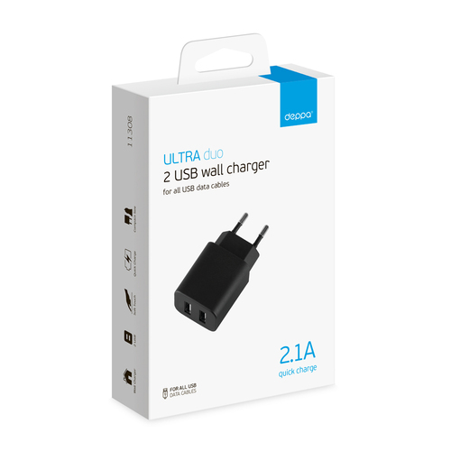 Сетевое зарядное устройство Deppa Ultra 2USB черный 2.1A