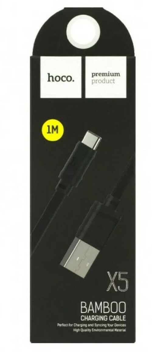 Кабель USB - Type-C HOCO X5 черный плоский 1 м.