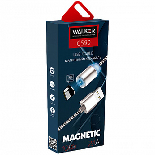 Кабель USB - 8 pin Lightning Walker C590 текстиль темно-серый магнитный светящийся