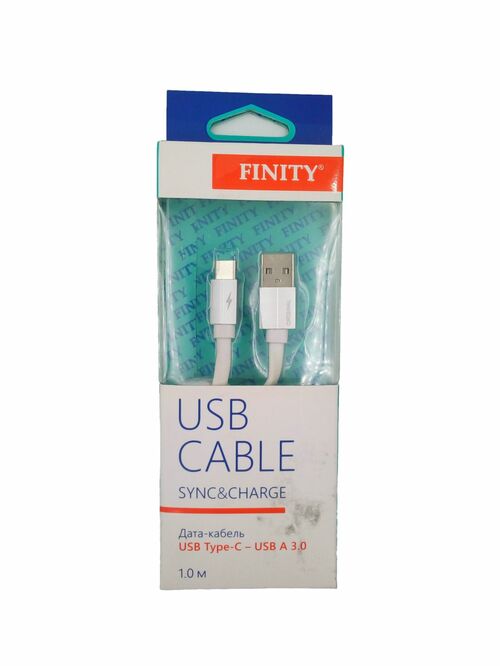 Кабель USB - Type-C Finity FUT-06 текстиль белый плоский 2.4A 1,2 м.