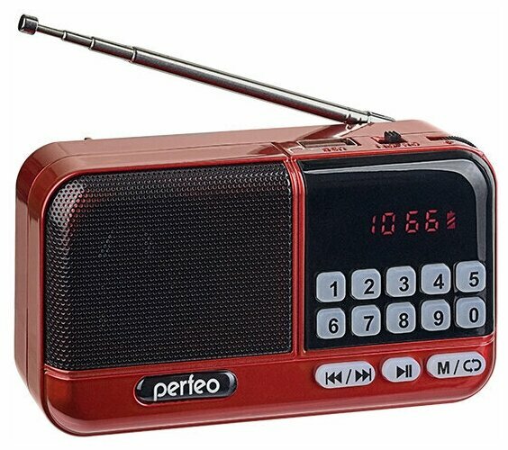 Радиоприемник Perfeo ASPEN цифровой FM USB/microSD питание от АКБ красный