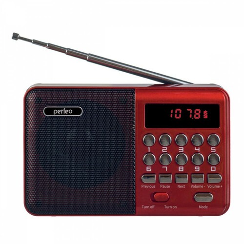 Радиоприемник Perfeo PALM цифровой FM USB/microSD питание от АКБ красный