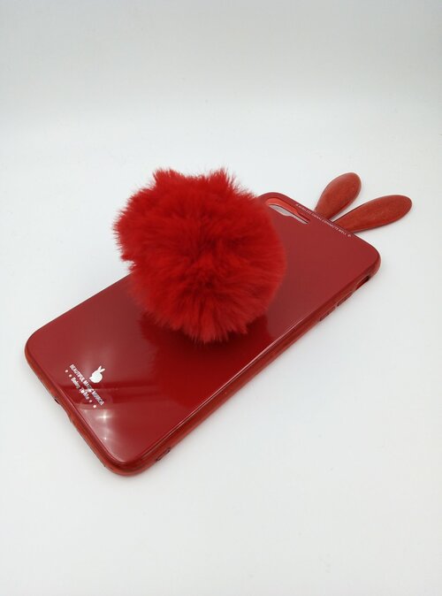 Накладка Apple iPhone 7 Plus/8 Plus красный меховая силикон Ушки