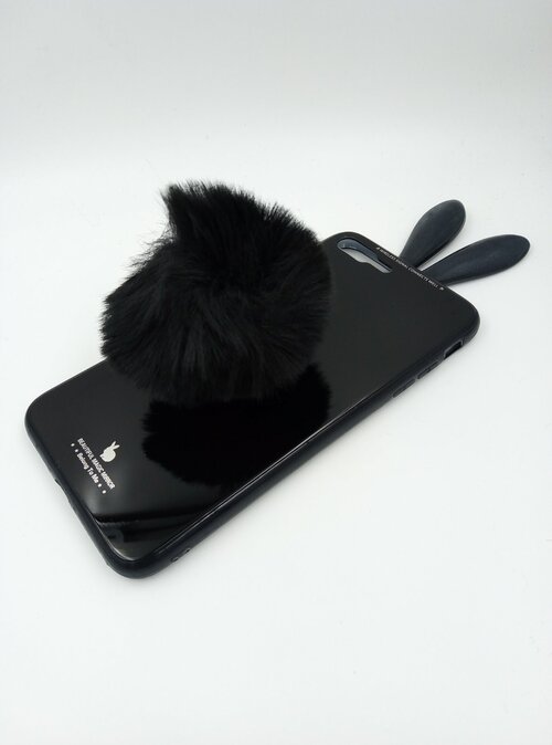 Накладка Apple iPhone 7 Plus/8 Plus черный меховая силикон Ушки