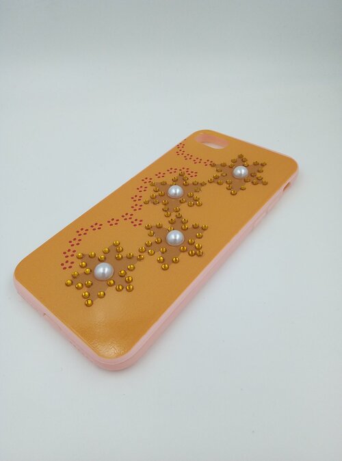 Накладка Apple iPhone 7/8/SE 2020 желтый с блестками силикон Рисунки Звезды с бусинами