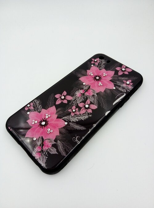 Накладка Apple iPhone 5/5S/SE Под стекло Цветы малиновые