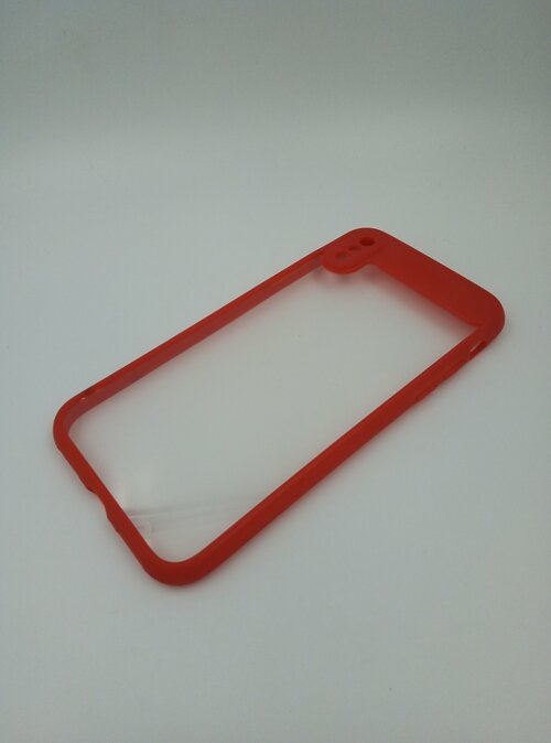 Накладка Apple iPhone X/Xs красный пластик прозрачный+силикон