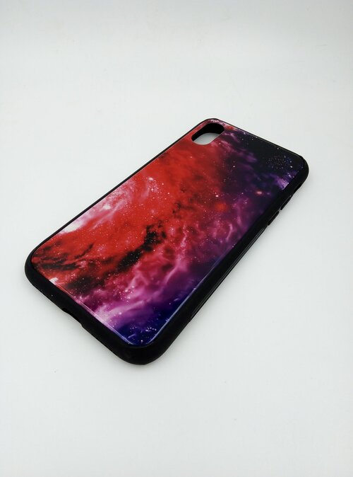 Накладка Apple iPhone X/Xs красно-фиолетовый Под стекло Космос