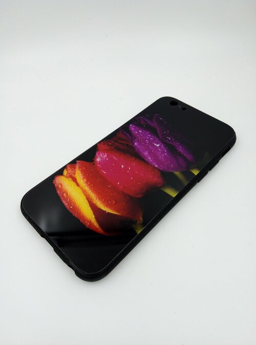 Накладка Apple iPhone 6 черный Под стекло Цветы Тюльпаны