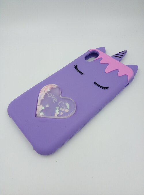 Накладка Apple iPhone XR фиолетовый объемный силикон Единороги спящие с сердечком