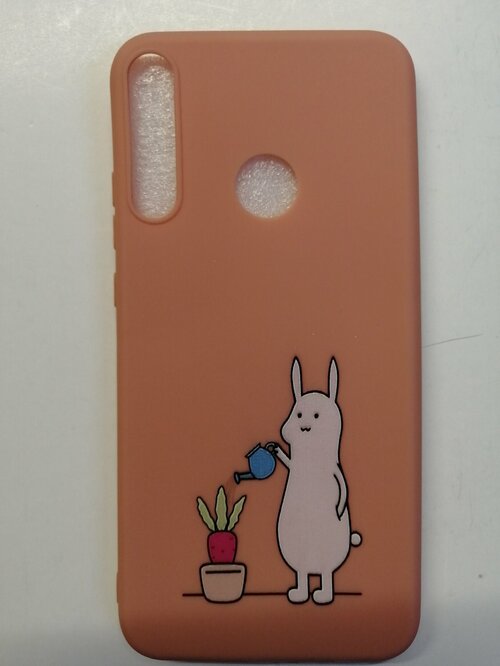 Накладка Samsung A41 оранжевый матовый силикон Животные Зайцы/Кролики с лейкой - 2