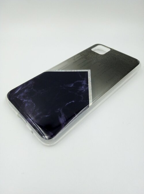 Накладка Huawei Honor 9S/Y5P черно-серый с блестками силикон+пластик Мрамор черный