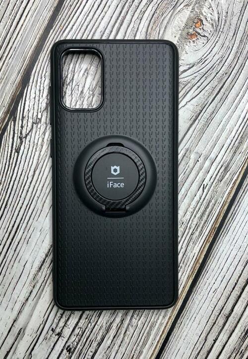 Накладка Samsung A71 черный силикон iFace Кольцо-подставка + магнитный держатель