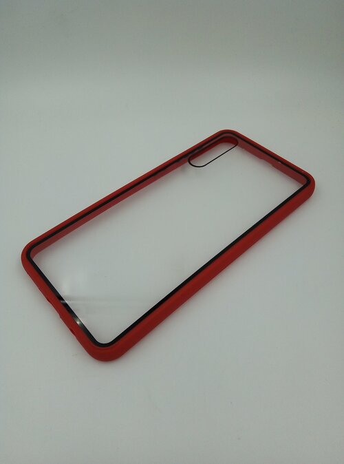 Накладка Samsung A30s/A50/A50s прозрачный силикон+пластик красный/черный бампер