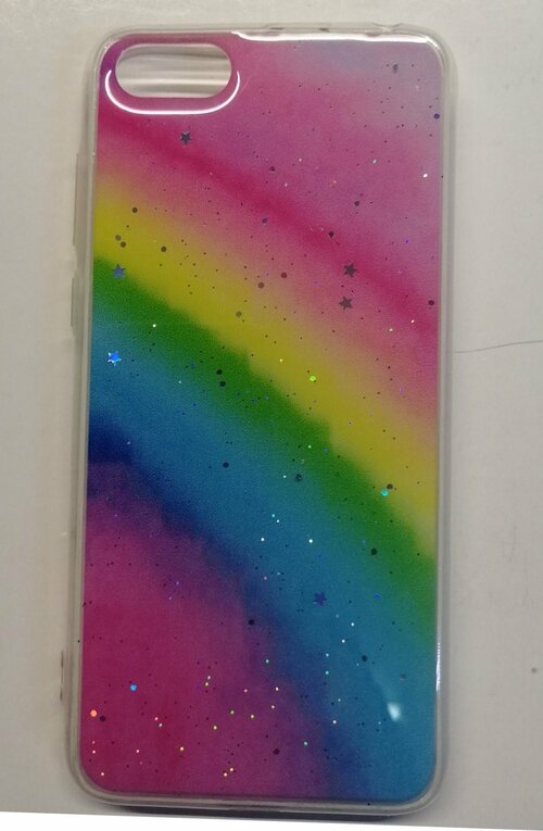 Накладка Huawei Honor 7A/7S/Y5 2018/Y5 Prime 2018/Y5 Lite 2018 colorful с градиентом силикон Блестки - звездочки диагональный переход - 2