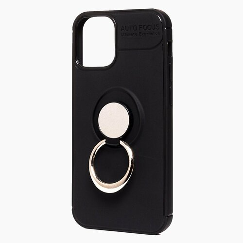 Накладка Apple iPhone 12/12 Pro черный с кольцом силикон Auto Focus + магнит