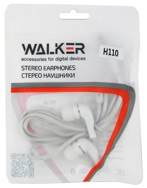 Наушники Walker H110 вакуумные, проводные, Jack 3.5, белый