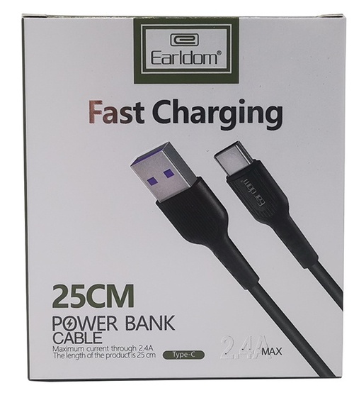 Кабель USB - 8 pin Lightning Earldom EC-085 черный 2.4A 0,25 м.