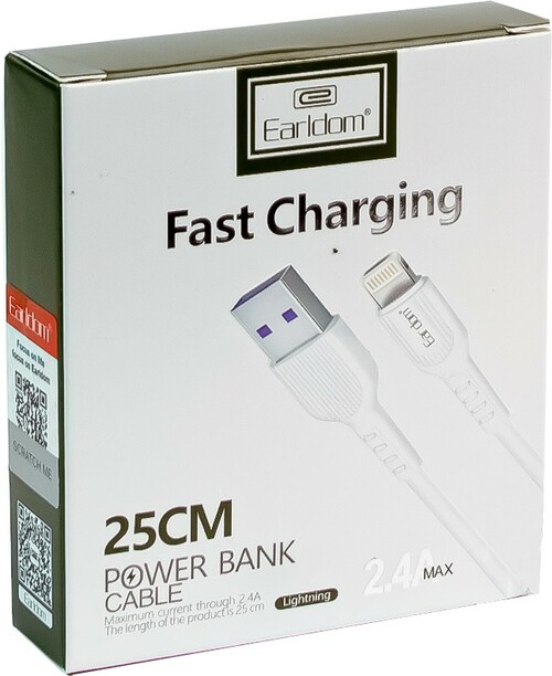 Кабель USB - 8 pin Lightning Earldom EC-085 белый 2.4A 0,25 м.