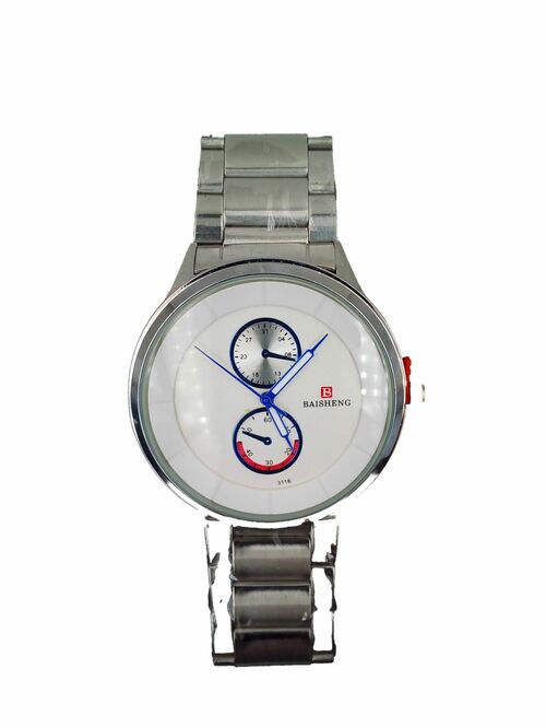 Наручные часы мужские кварцевые Baisheng 3116 белый циферблат графитовый металлический браслет