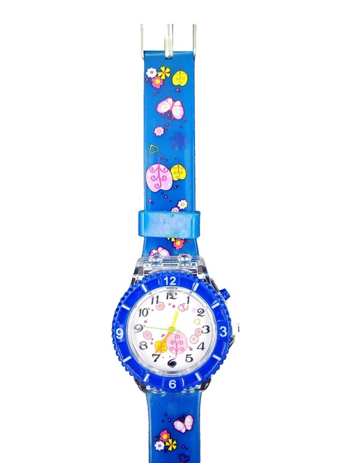 Наручные часы детские кварцевые Принт Бабочки синий силиконовый ремешок