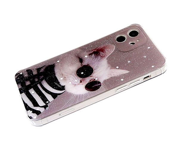 Накладка Xiaomi Mi11 черно-белый силикон Животные Коты/Кошки Кот в очках