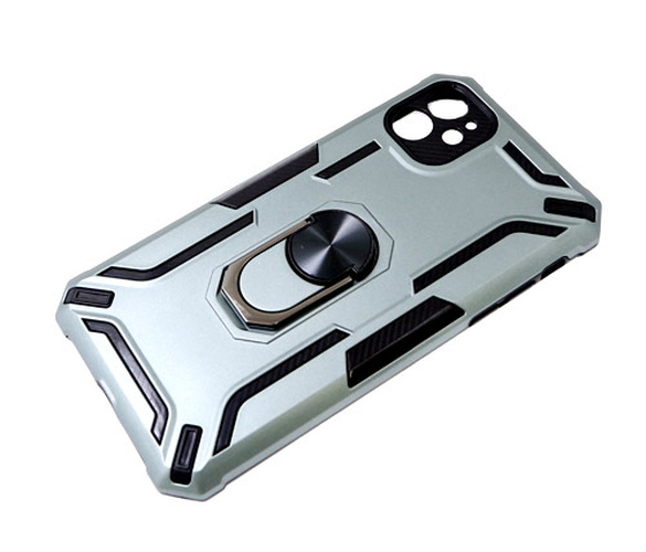 Накладка Apple iPhone 13 серебро с защитой камеры силикон+пластик Противоударный кольцо-подставка + магнитный держатель