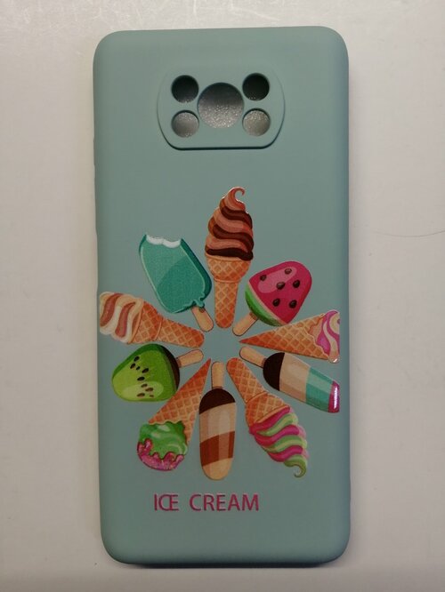Накладка Samsung A32 4G бирюзовый с защитой камеры силикон Еда Мороженое Микс