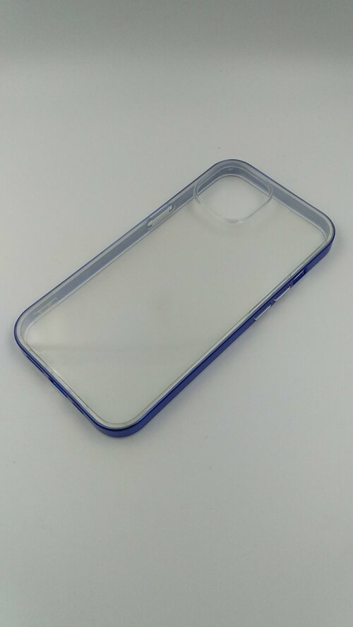 Накладка Apple iPhone 13 прозрачный бампер синий силикон с металлическим ободком
