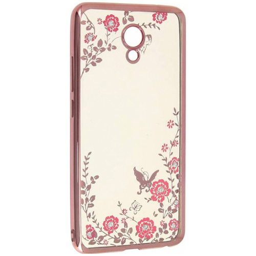 Накладка Samsung Note 10 Plus прозрачный бампер роз.золото силикон Цветы + стразы