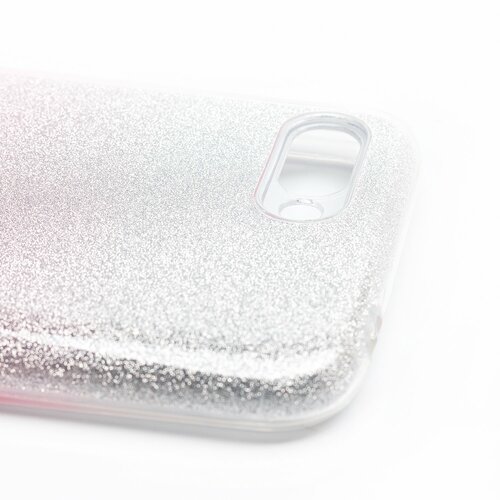 Накладка Huawei Honor 10 серебристо-розовый с градиентом силикон+пластик Блестки - 3